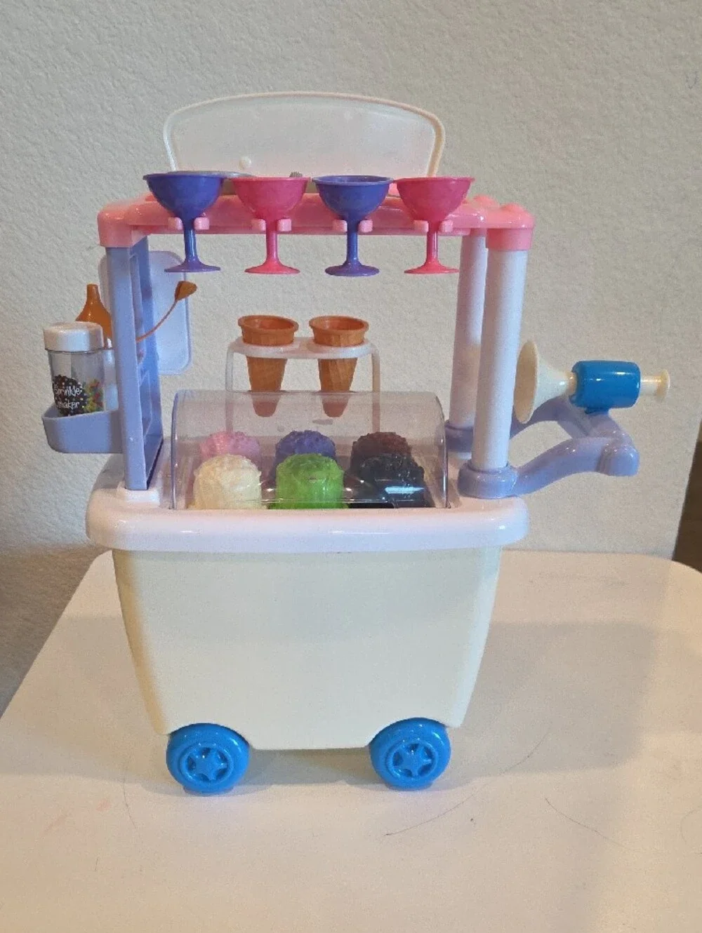 Kids Ice Cream Cart Playset - Pink & Cream Pretend Play